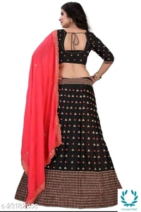 Beautiful Semi Stitched Lehenga Choli - Free Size, Black ,Red, Satain Dupatta Fabric : Net, Embroidered, Multipack :1